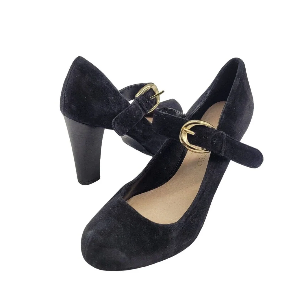 Franco Sarto womens sz 8.5 daniela black suede leather mary jane heels buckle - Picture 1 of 9
